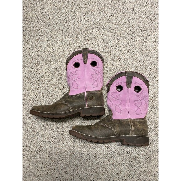 Rocky Big Girls Legacy 32 Waterproof Western Boot-Broad Square Toe Brown/Pink - Picture 3 of 12